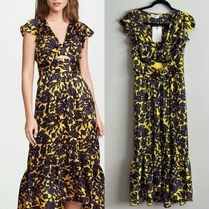 ALC Valencia Maxi Midi Hight Low Dress in Yellow and Purple size 6 Designer